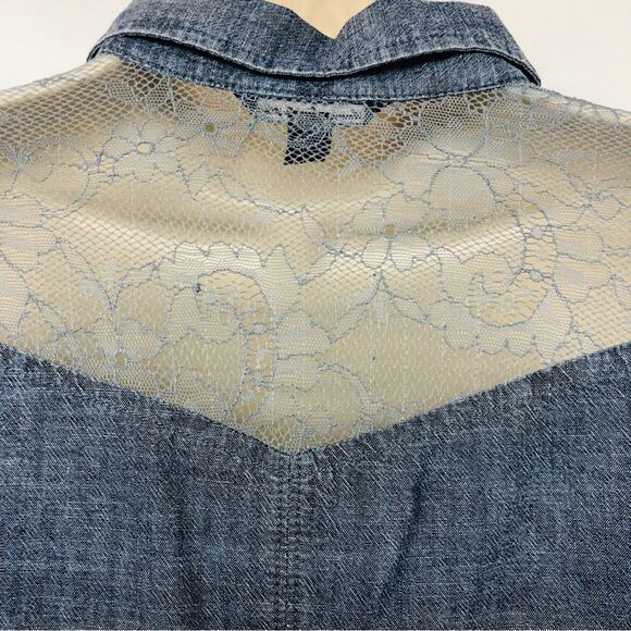 American Eagle Outfitters Denim Blouse Western Cowgirl Long Sleeve Button Front - Picture 4 of 16